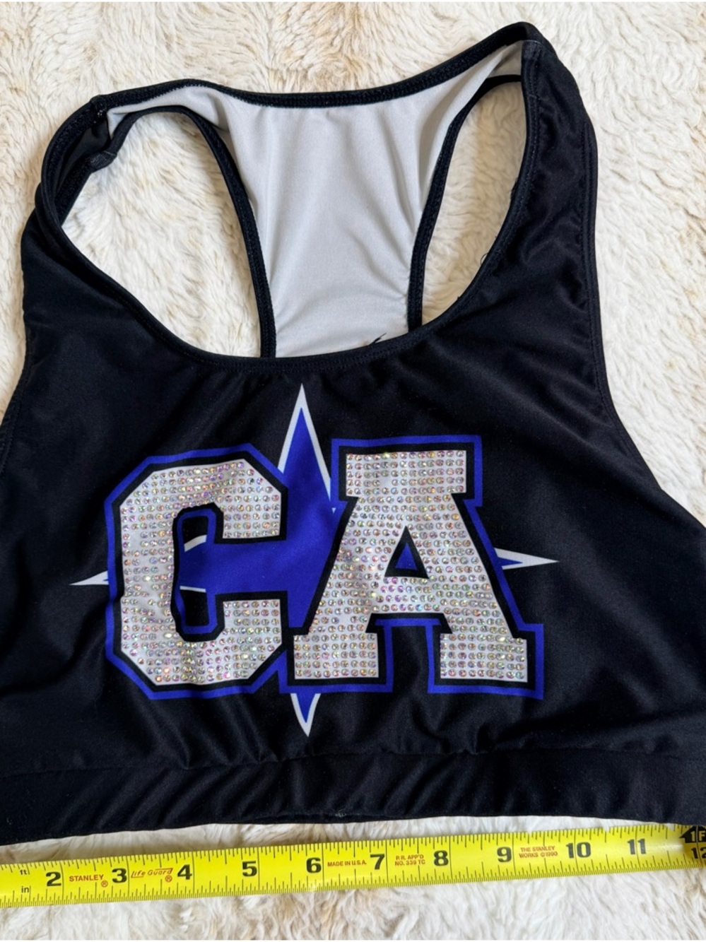 Cali All Stars Black Cheer Sports Bra with Rhinestone 'CA' Logo